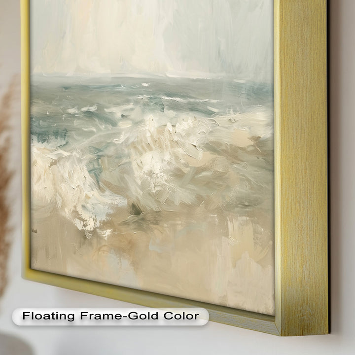 Modern Earthy Green Abstract Landscape – Coastal Serenity Oil Painting