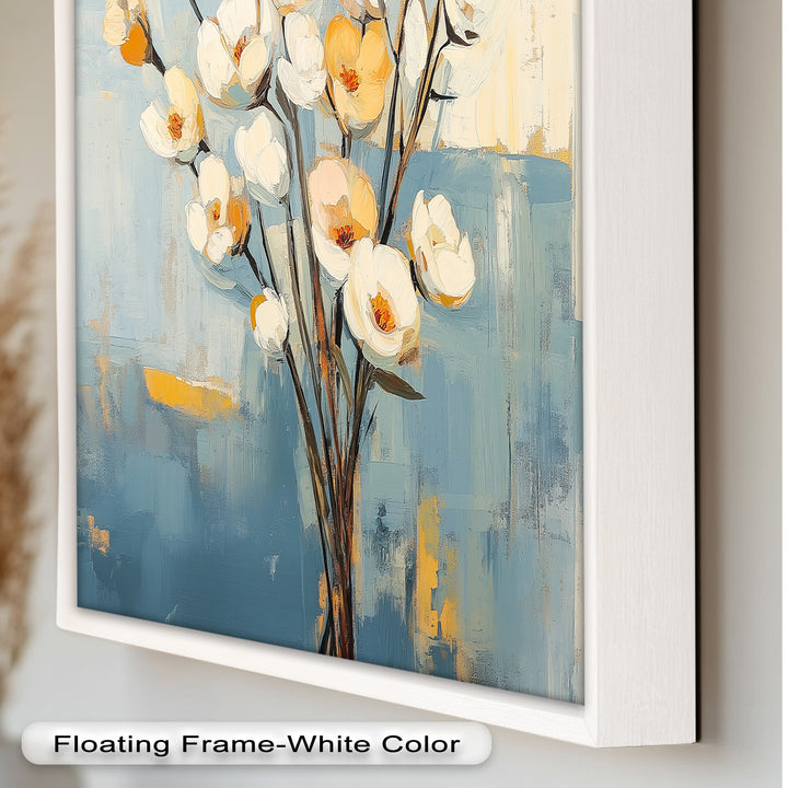 Golden Magnolia – White and Amber Blossoms Flower Oil Painting