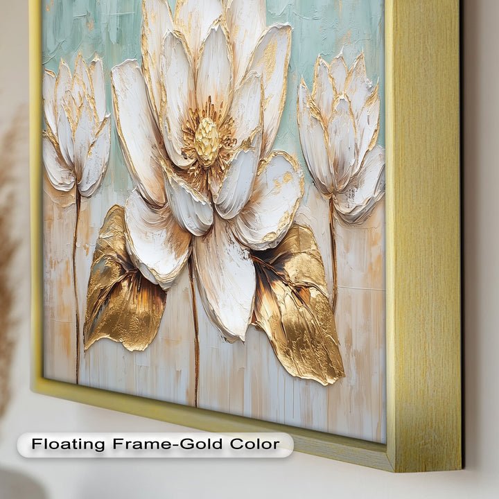 Golden Bloom Lotus – Floral Oil Painting