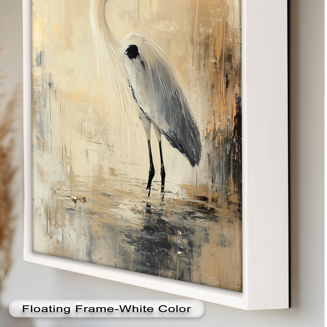 Golden Stillness – Heron in Reflective Water Oil Painting