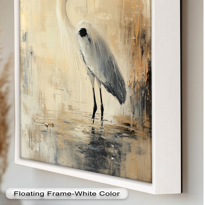 Golden Stillness – Heron in Reflective Water Oil Painting