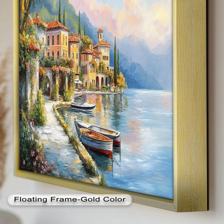Italian Lake Village Wall Art – Mediterranean Oil Painting