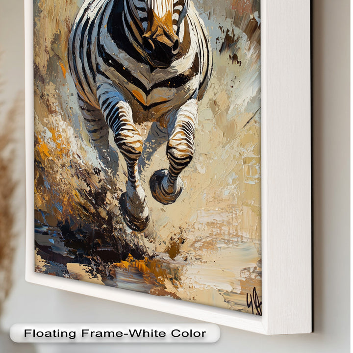 Charging Zebra in Dust Storm – Wildlife Animal Oil Painting
