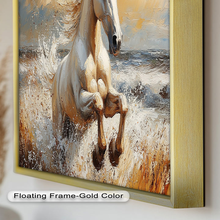 White Horse Art – Gerahmtes Ölgemälde mit Pferd