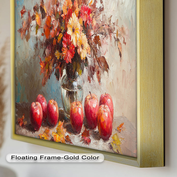 Fall Apple & Floral Still Life – Framed Oil Painting