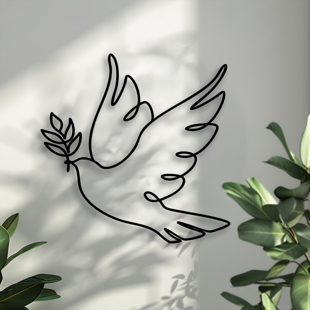 Minimalist Dove Line Art Metal Wall Art – Peace Symbol Decor