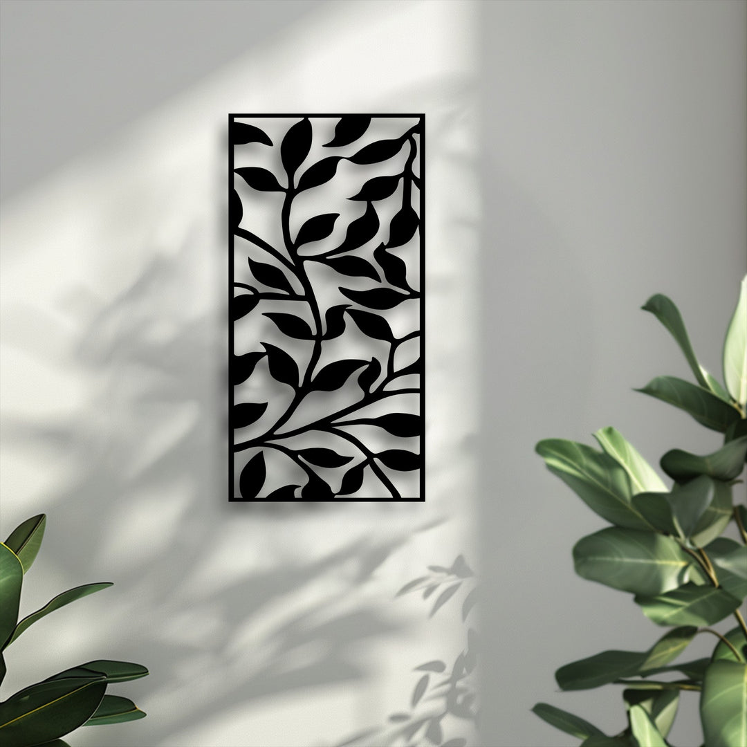 Crisp, cool-toned illumination highlights the intricate abstract leaf metal wall art, a striking piece of decoration wall art.