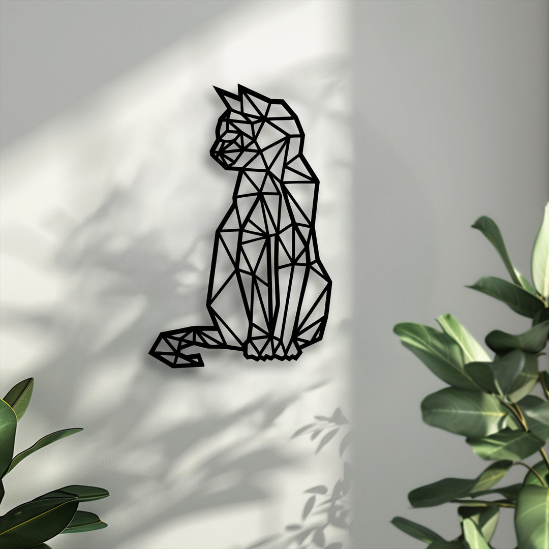 Geometric Sitting Cat – Modern Line Art Metal Wall Art