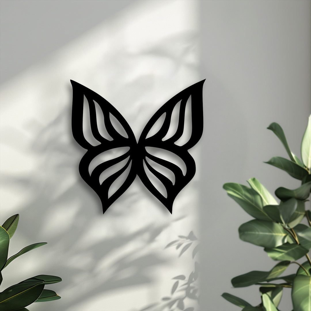 This elegant butterfly silhouette metal artwork realistically details crisp shadows, creating a stunning minimalist nature decor piece.