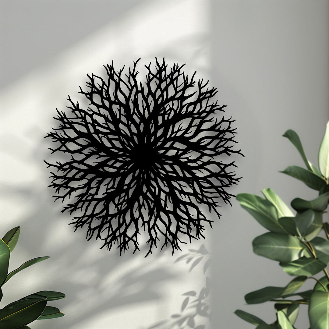 Abstract Branch Burst Metal Wall Art – Organic Radial Design Decor