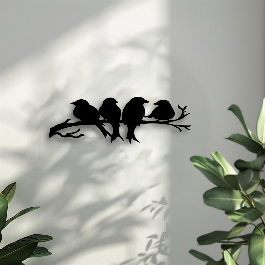 The serene mood of quiet companionship is captured by the elegant birds on branch metal art for wall, fostering a peaceful atmosphere.