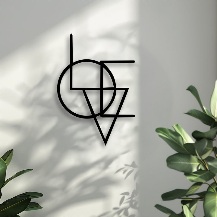 Vertically oriented, abstract geometric lines and shapes interlock to form this modern minimalist metal decoration wall art.