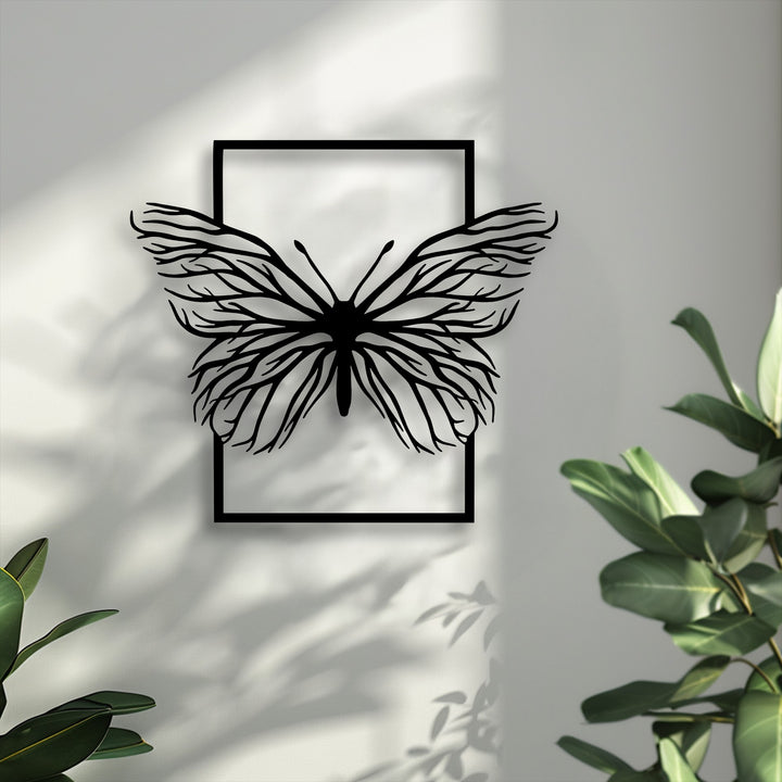 With subtle, desaturated tones, this unique metal wall art showcases an elegant nature silhouette butterfly frame decor.
