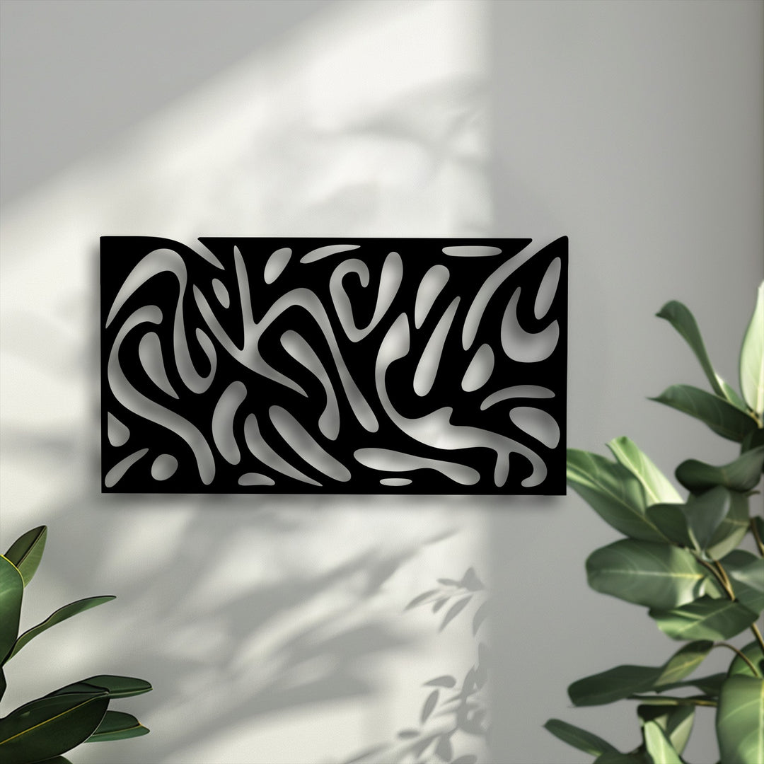 The abstract fluid pattern metal decoration wall art features dynamic, flowing cut-out shapes creating a strong sense of continuous movement.