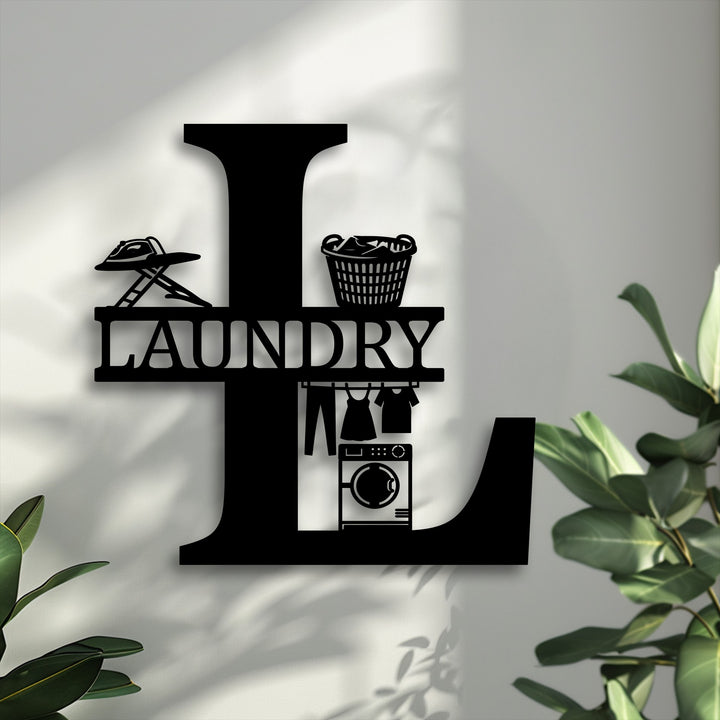 The crisp, laser-cut edges and defined borders of this personalized laundry room monogram form a unique metal wall art piece.