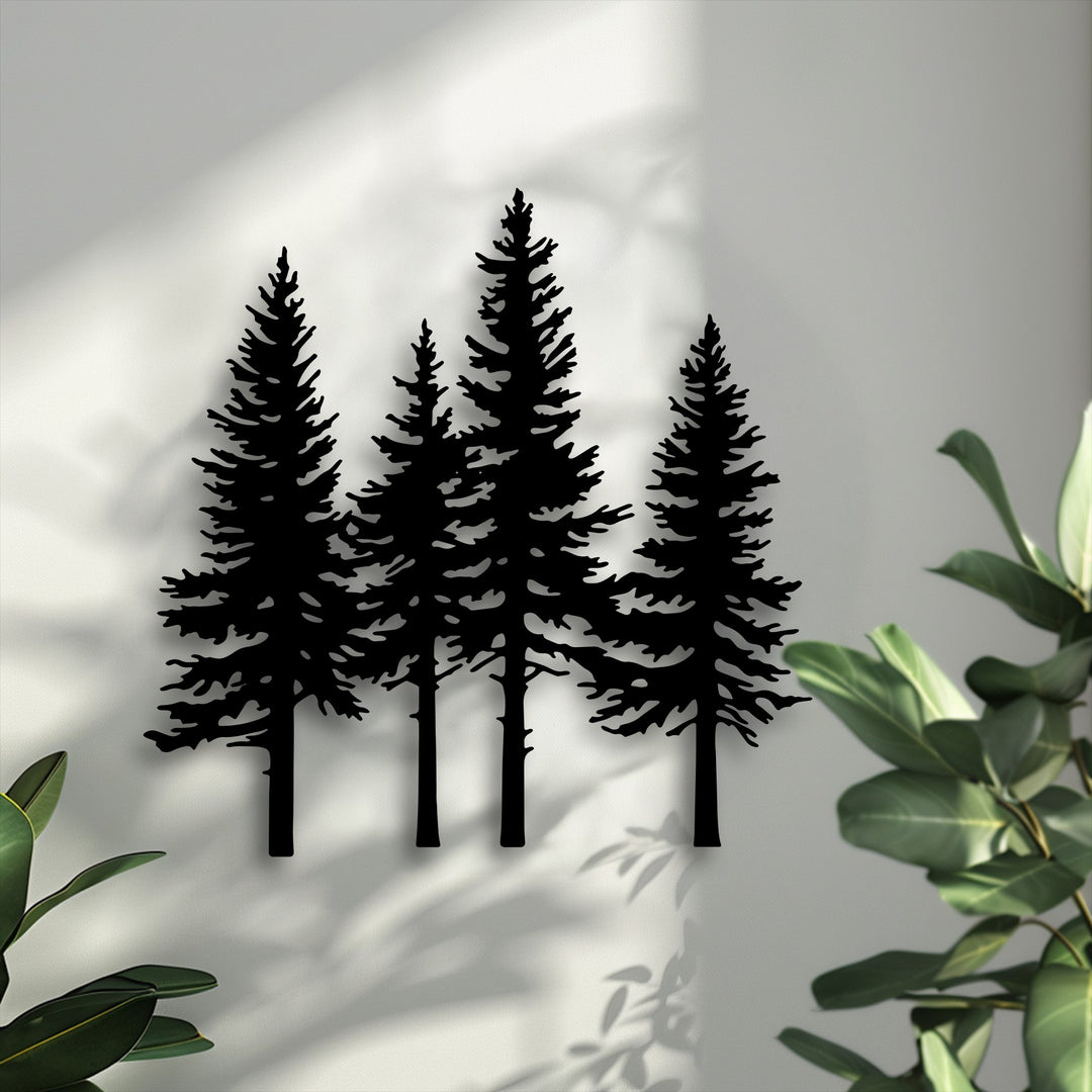 Pine Forest Silhouette Metal Wall Art – Nature Landscape Decor