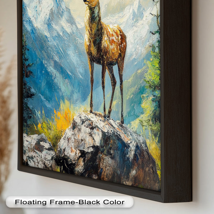 Stag in Mountain Landscape - Animal Oil Painting