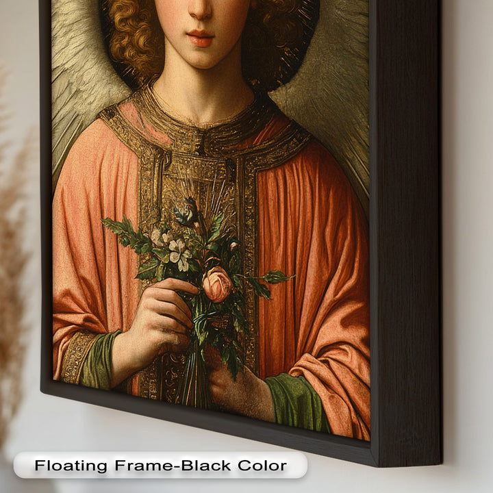 Angel Holding Flowers Wall Art – Religious Oil Painting