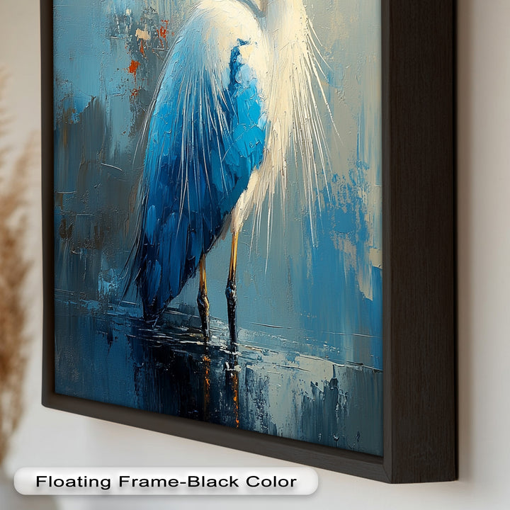Blue Heron in Abstract – Framed Oil Painting