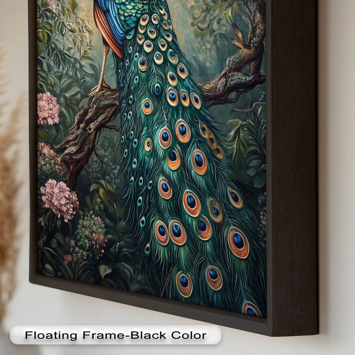 Peacock Among Blossoms – Regal Garden Beauty Animal Oil Painting