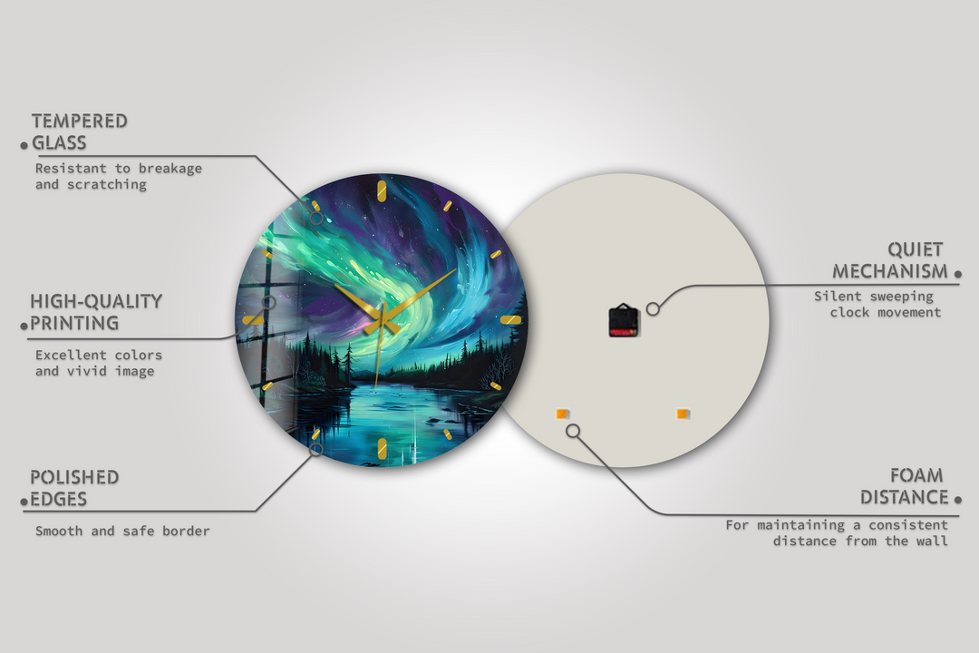 Northern Lights Glass Wall Clock – Aurora Borealis Decor
