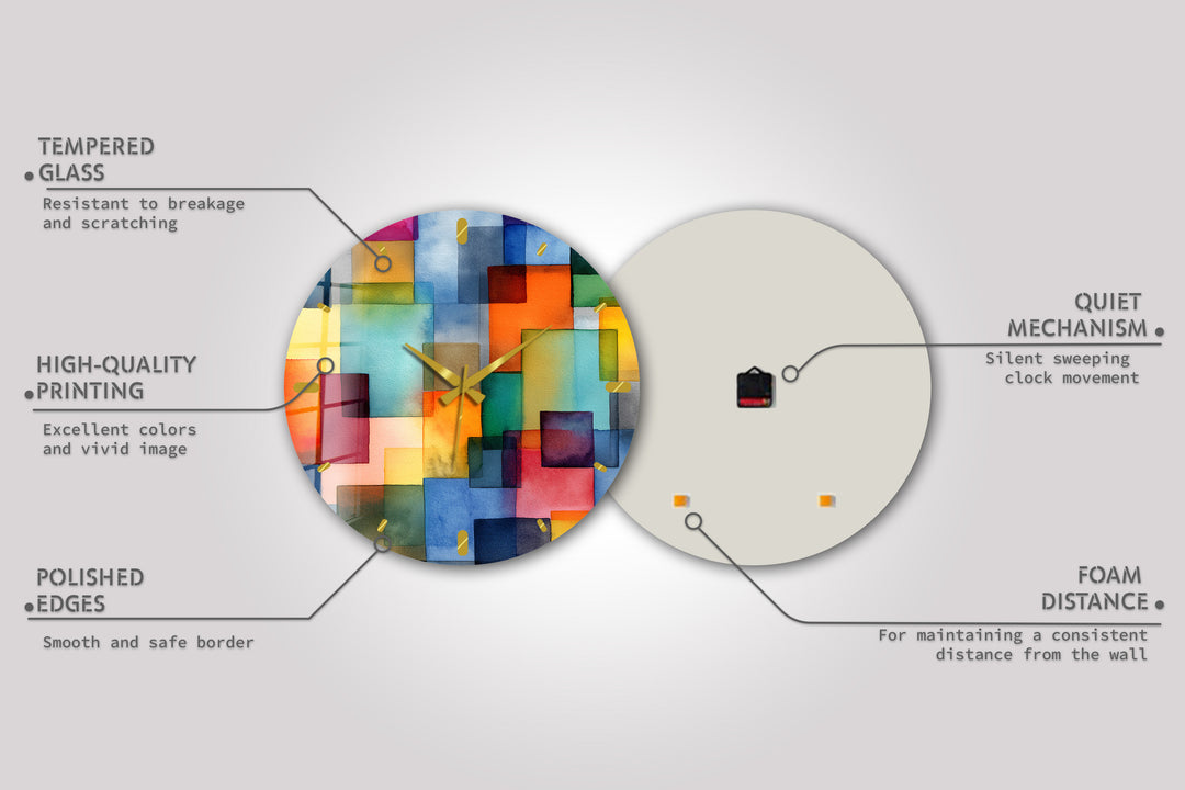 Colorful Geometric Glass Wall Clock – Abstract Color Block Art
