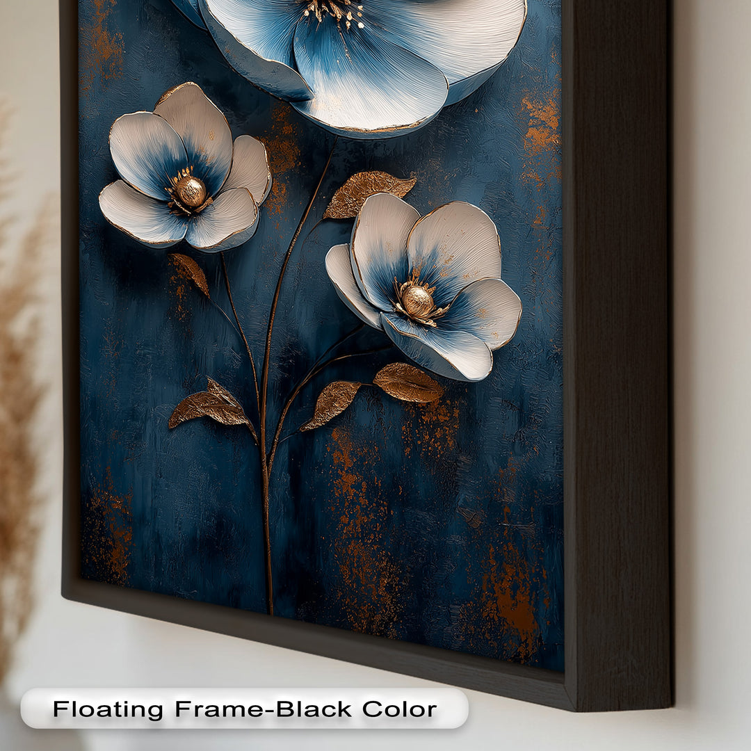 Blue and Gold Flower - Modern Oil Painting