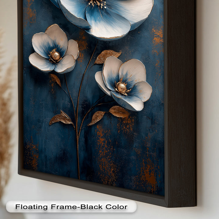Blue and Gold Flower - Modern Oil Painting