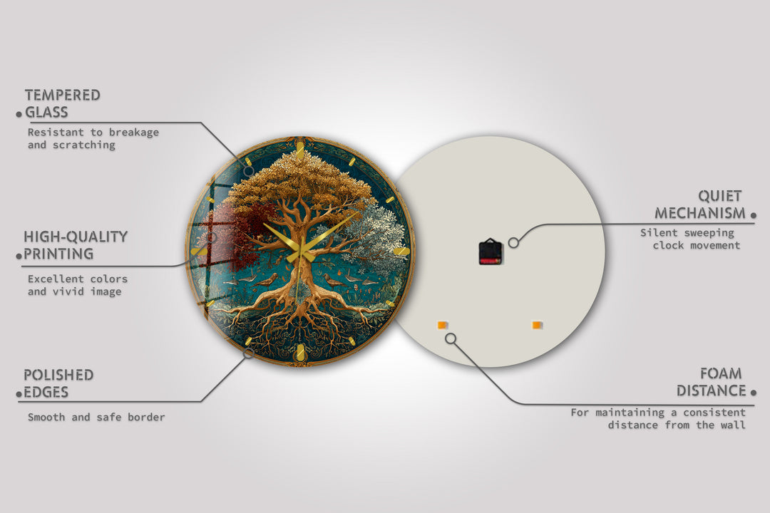 Four Seasons Tree of Life Glass Wall Clock – Botanical Decor