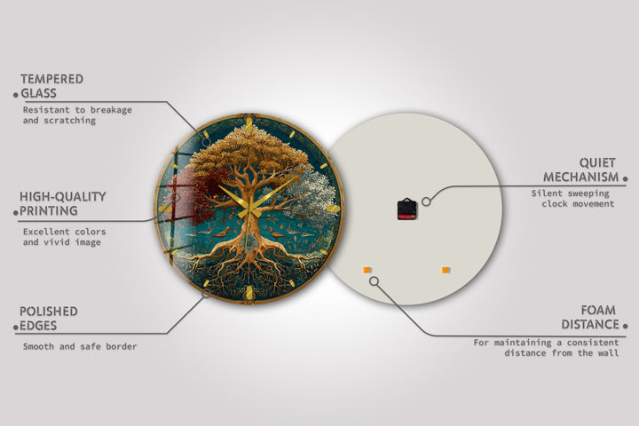 Four Seasons Tree of Life Glass Wall Clock – Botanical Decor