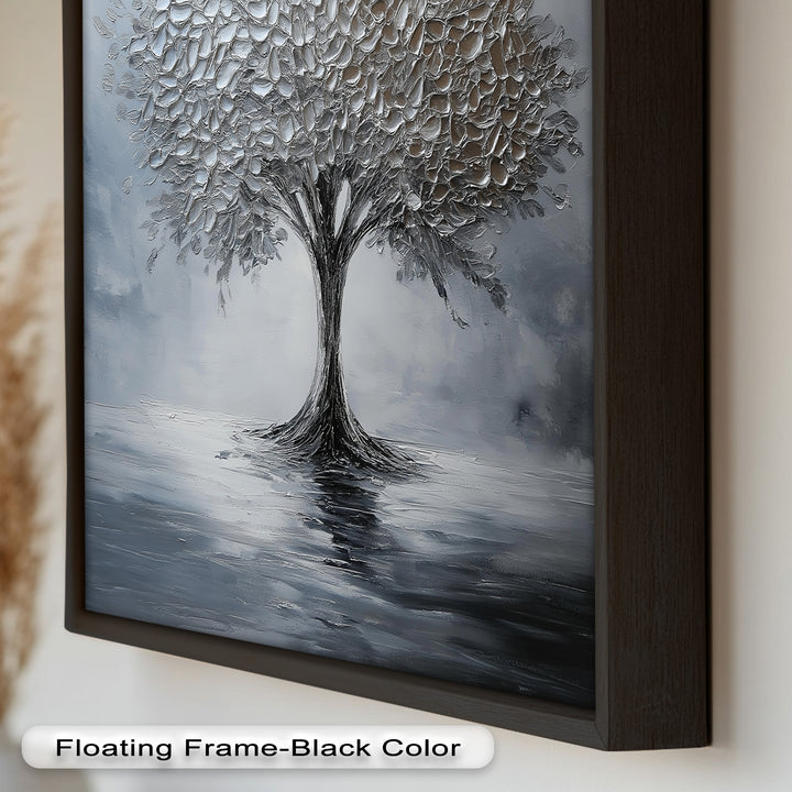 Silver Stillness – Tree in Monochrome Abstract Oil Painting