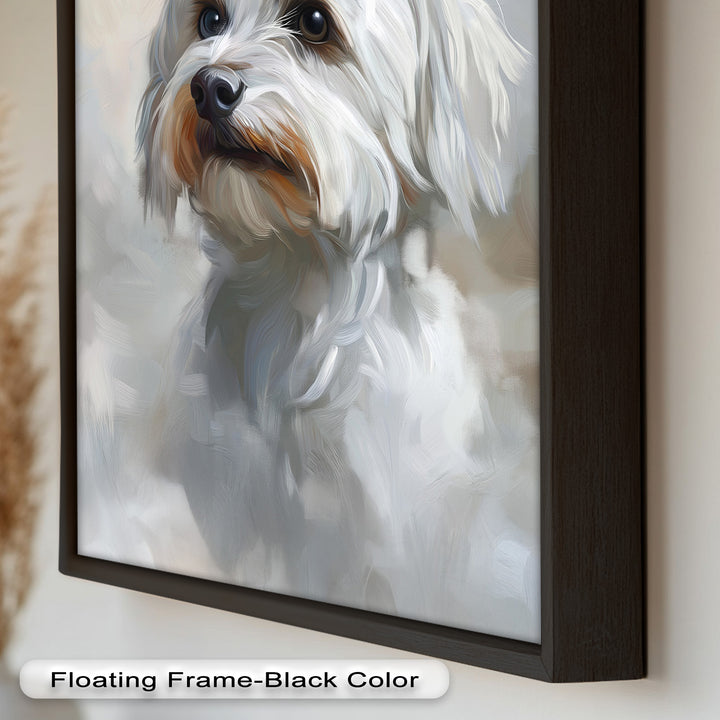 Snowy Gaze – White Maltese Portrait Animal Oil Painting