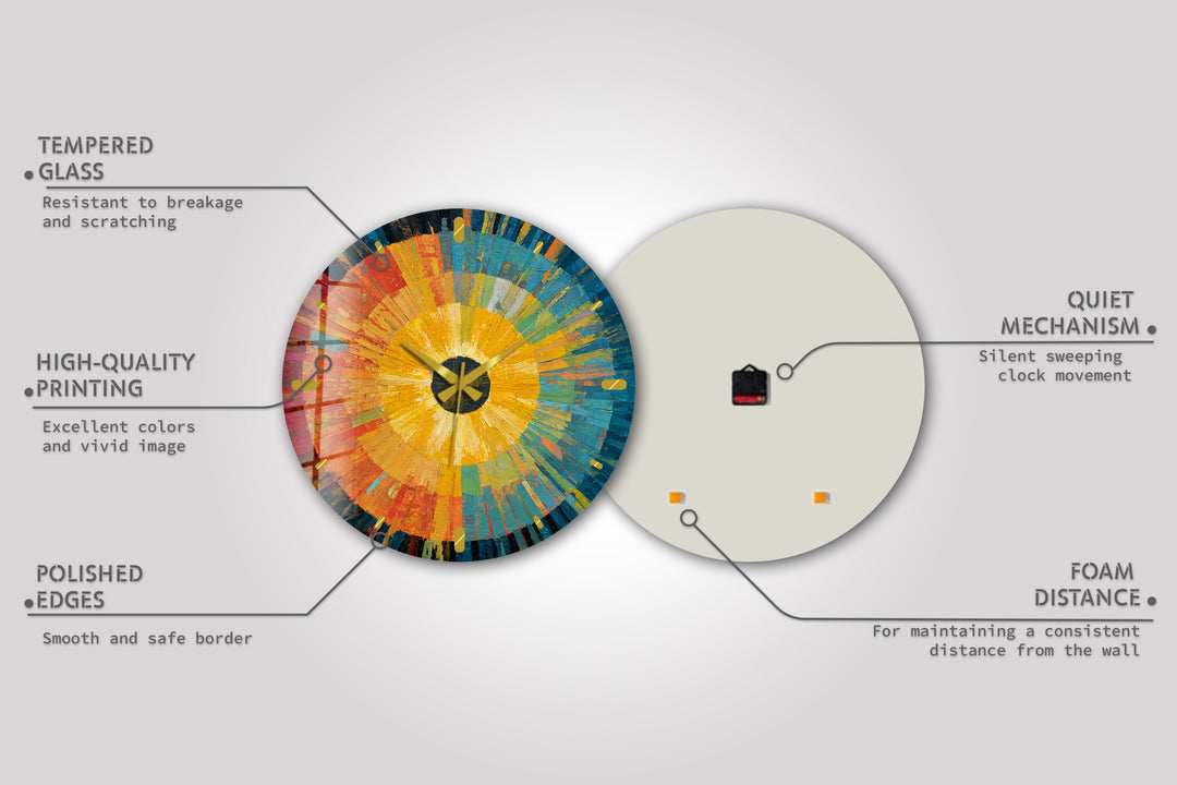 Abstract Sunburst Glass Wall Clock – Colorful Modern Art