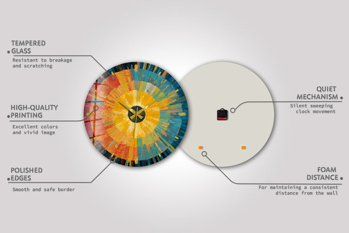 Abstract Sunburst Glass Wall Clock – Colorful Modern Art