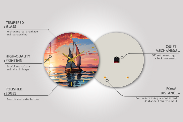 Sunset Sailboat Glass Wall Clock – Coastal Nautical Decor