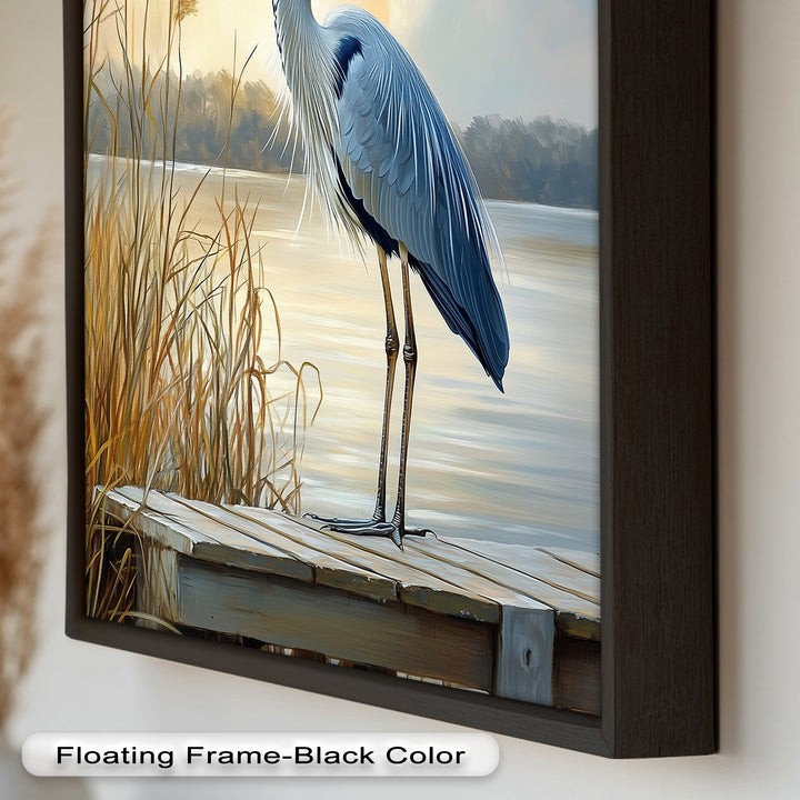 Majestic Heron in Misty Marshland - Animal Oil Painting