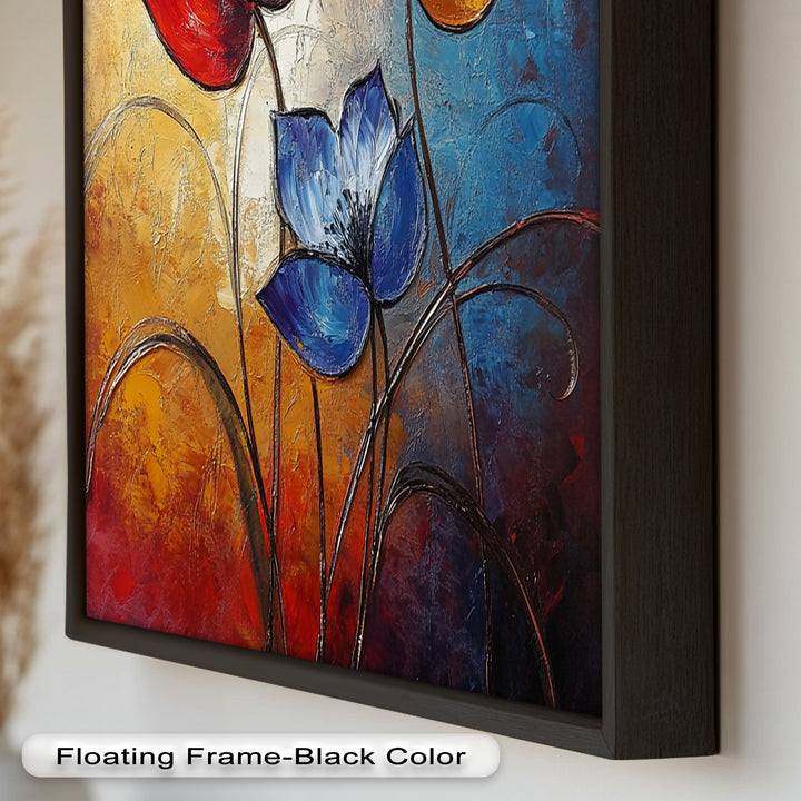 Eternal Bloom – Red, Yellow, and Blue Floral Oil Painting