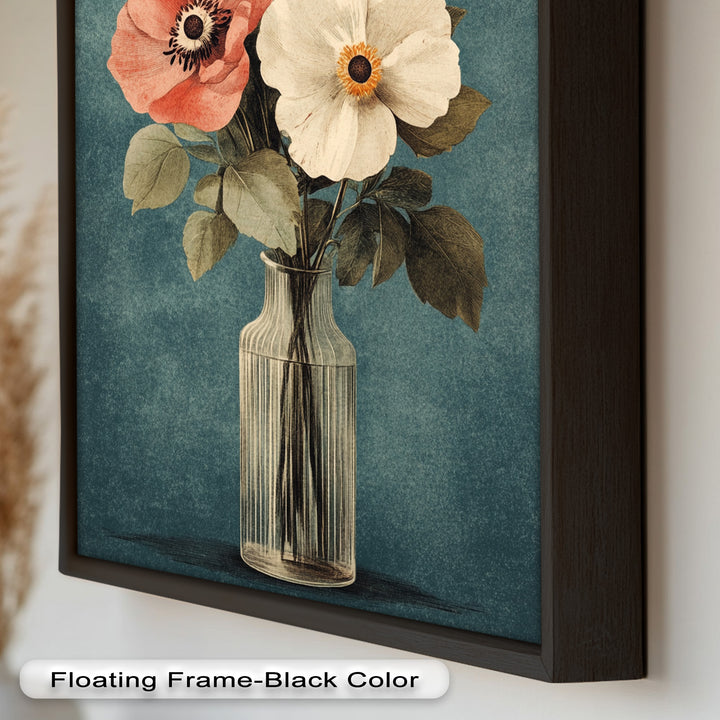Vintage Mohnblumen in Glasvase – Romantisches Blumenölgemälde
