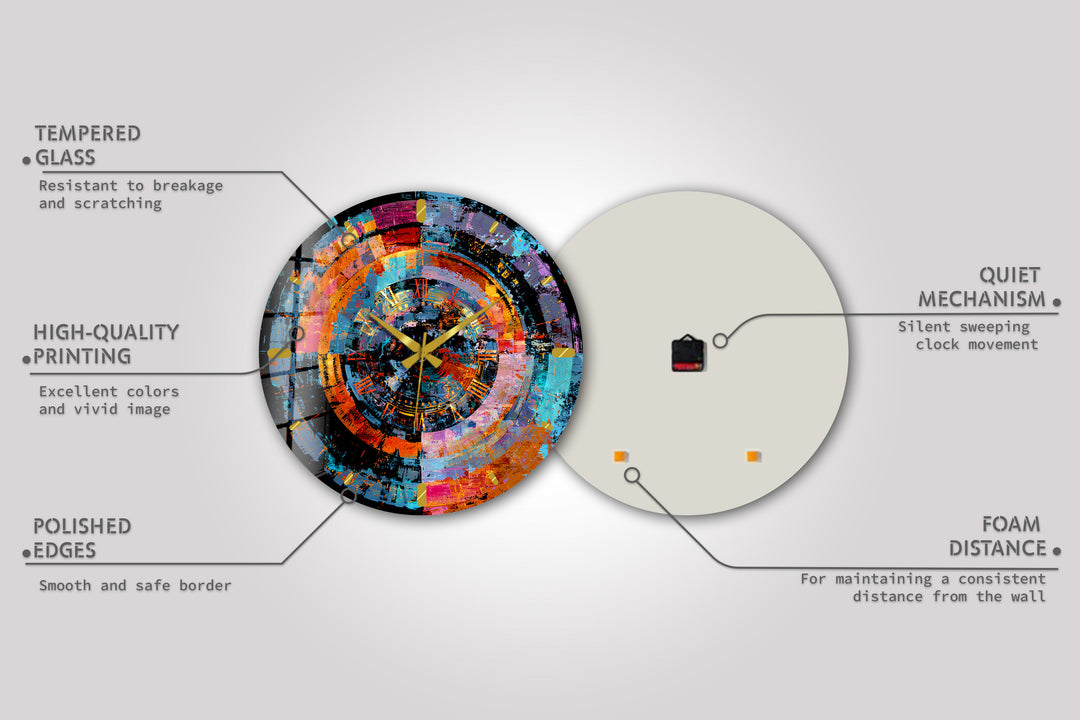 Bunte abstrakte Glaswanduhr – geometrische Kreiskunst
