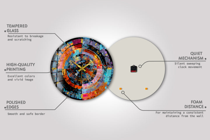 Bunte abstrakte Glaswanduhr – geometrische Kreiskunst