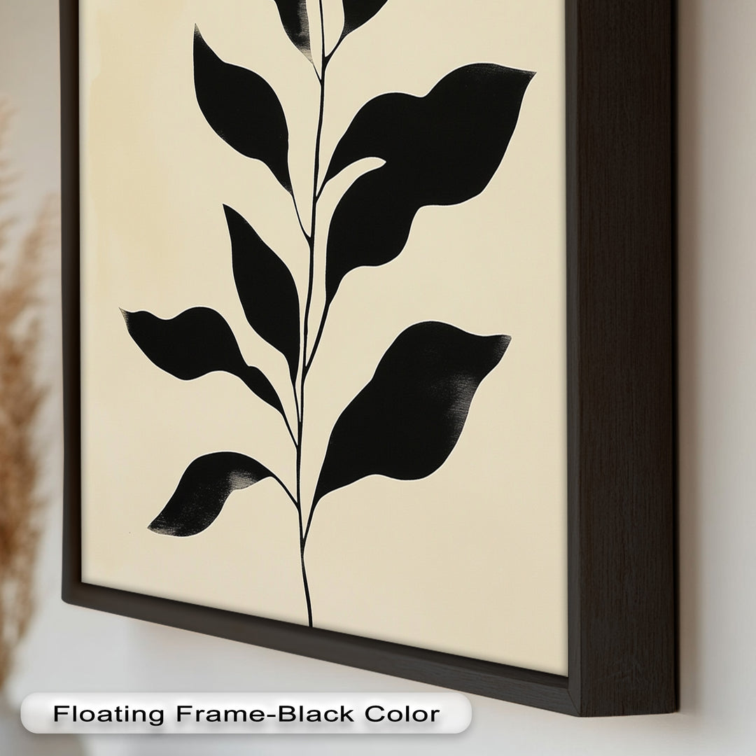 Black Botanical Minimalism – Monochrome Oil Painting