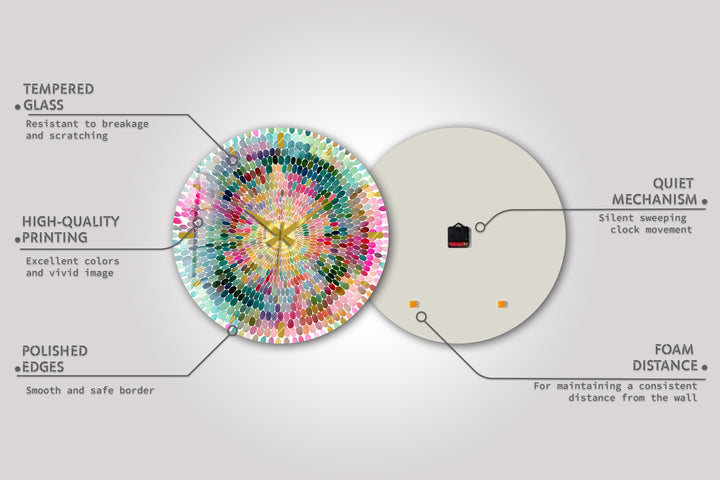 Colorful Mandala Glass Wall Clock – Rainbow Mosaic Decor