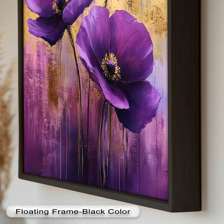 Velvet Blossoms – Purple Floral Elegance with Gold Flower Oil Painting