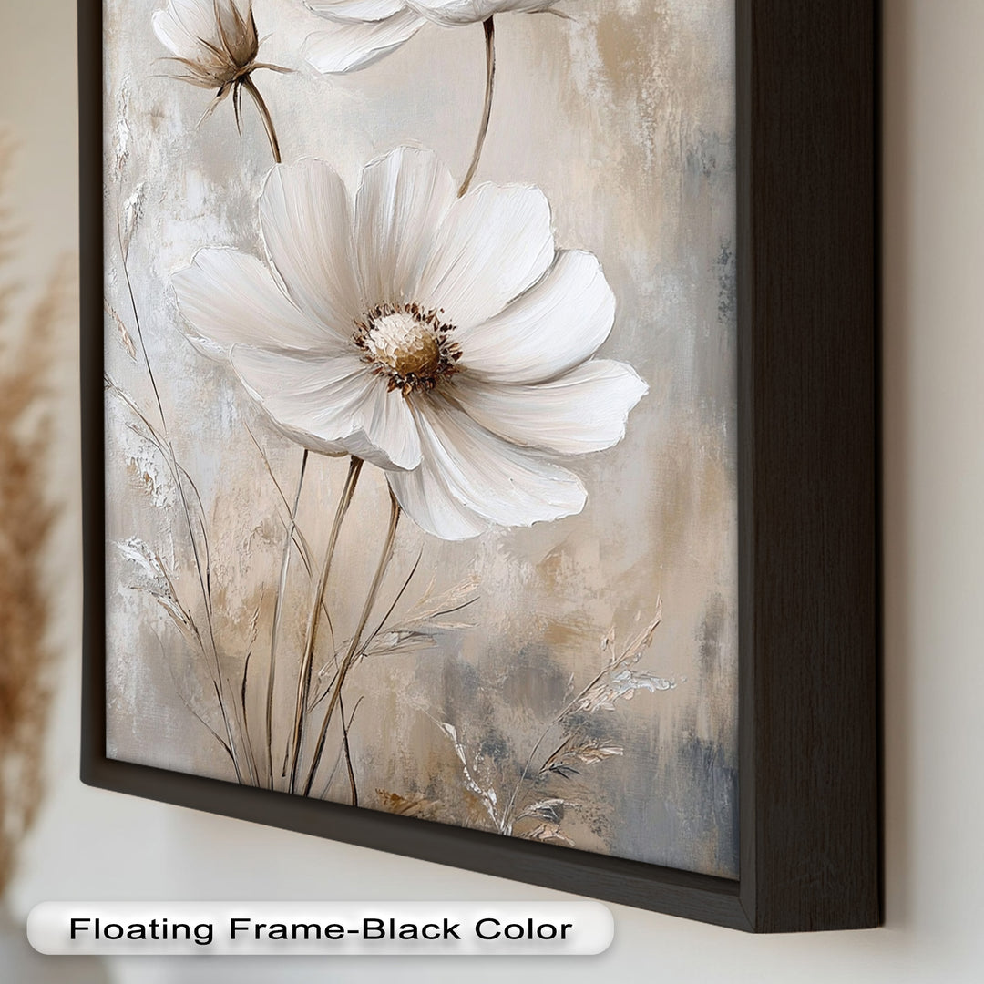 Soft Ivory Blooms – Neutral Flower Oil Painting