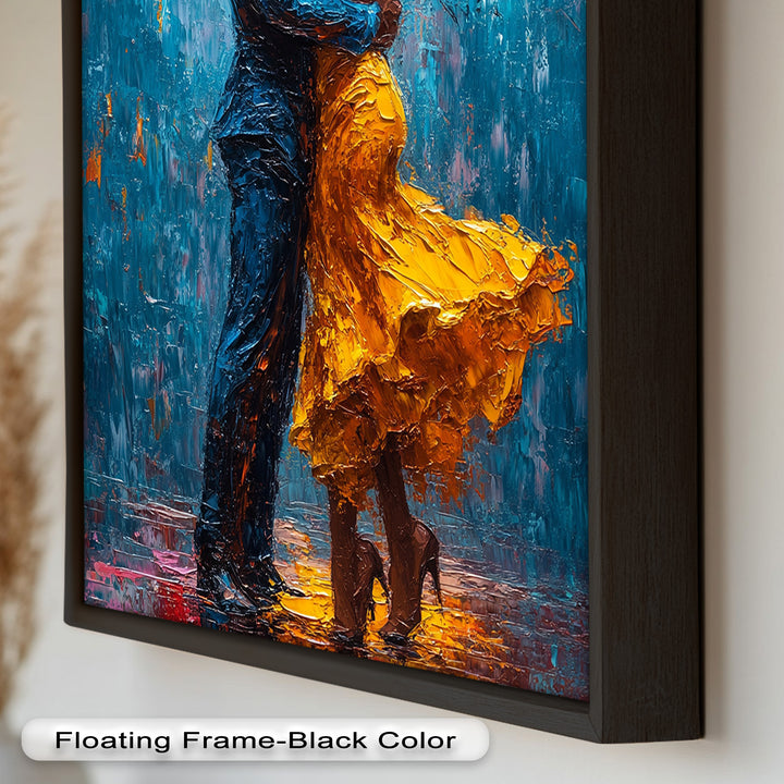Midnight Embrace – Vibrant Couple in Yellow Dress Oil Painting