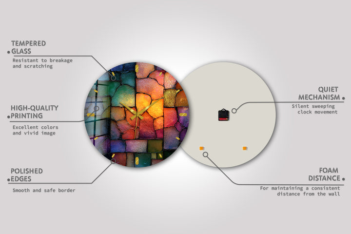 Colorful Mosaic Glass Wall Clock – Abstract Stone Pattern Decor