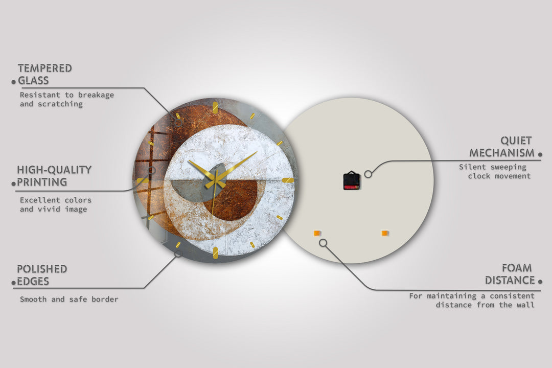 Rust and Gray Glass Wall Clock – Industrial Abstract Circle Art