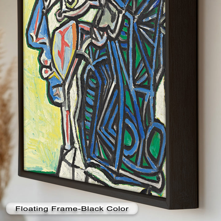 Angular Gaze – Geometric Portrait with Blue and Green Lines Picasso Oil Painting