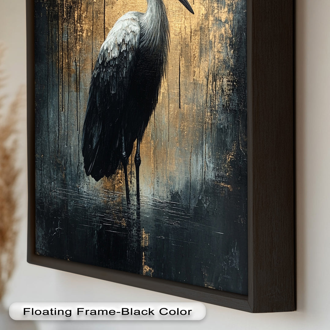 Golden Shadow Heron – Animal Oil Painting