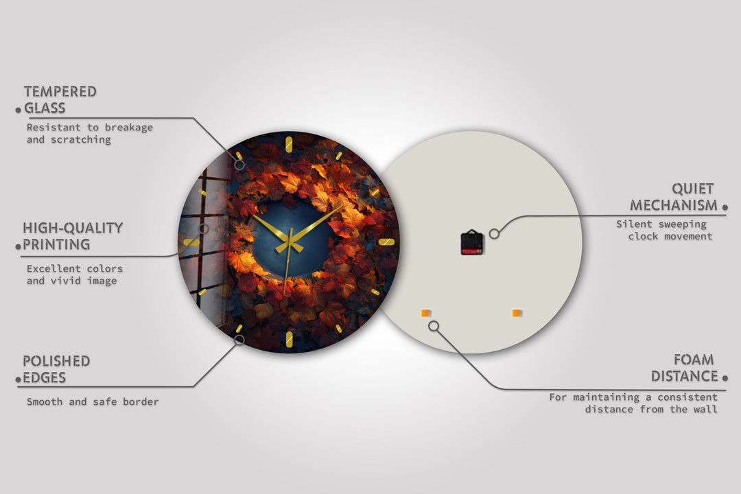 Glas-Wanduhr mit Herbstblättern – rustikales Herbstkranz-Dekor